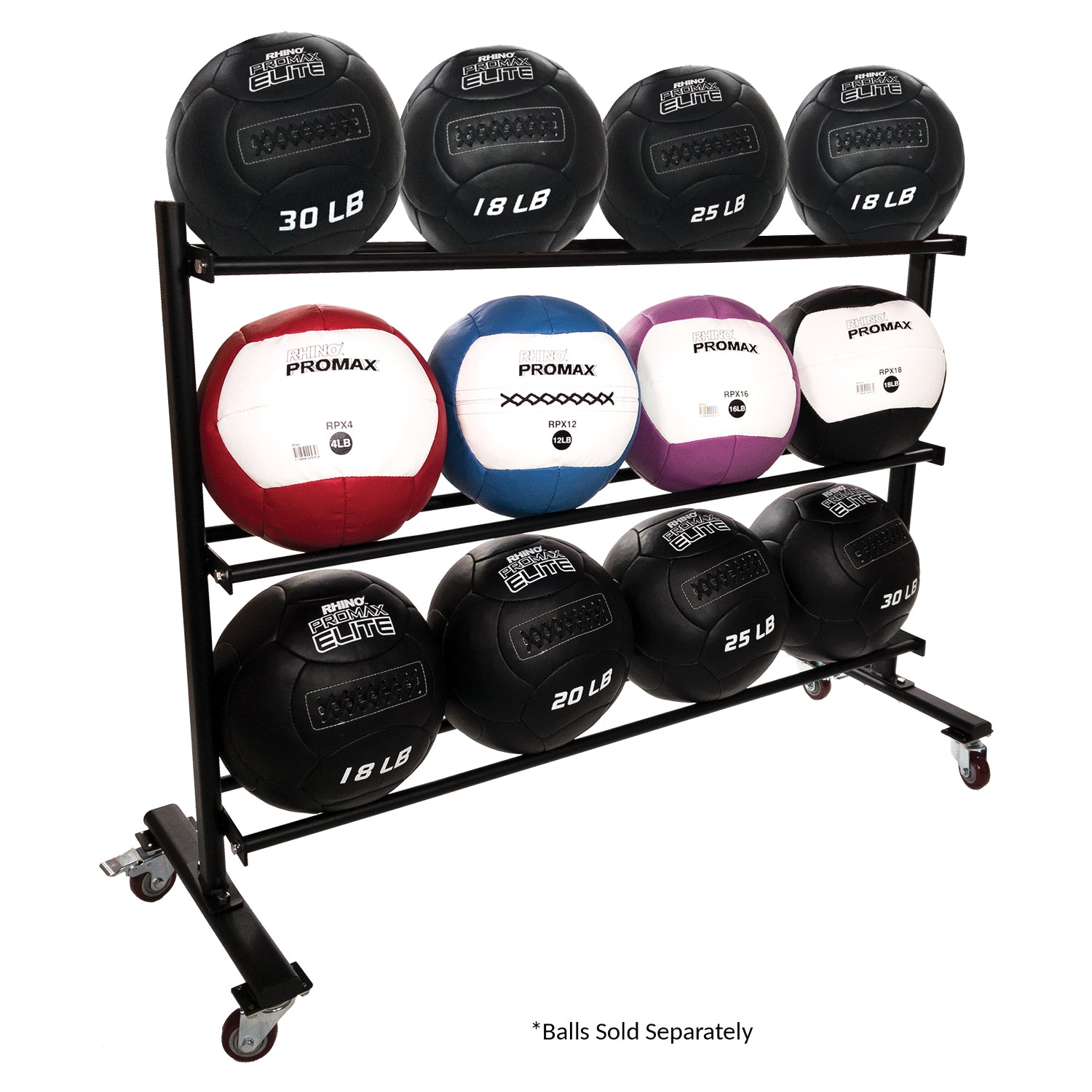 ProMax 3-Level Medicine Ball Rack RHINO Agility fitness medicine ball physical therapy Resistance Storage Training