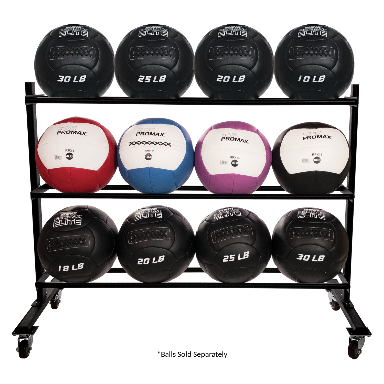 ProMax 3-Level Medicine Ball Rack RHINO Agility fitness medicine ball physical therapy Resistance Storage Training