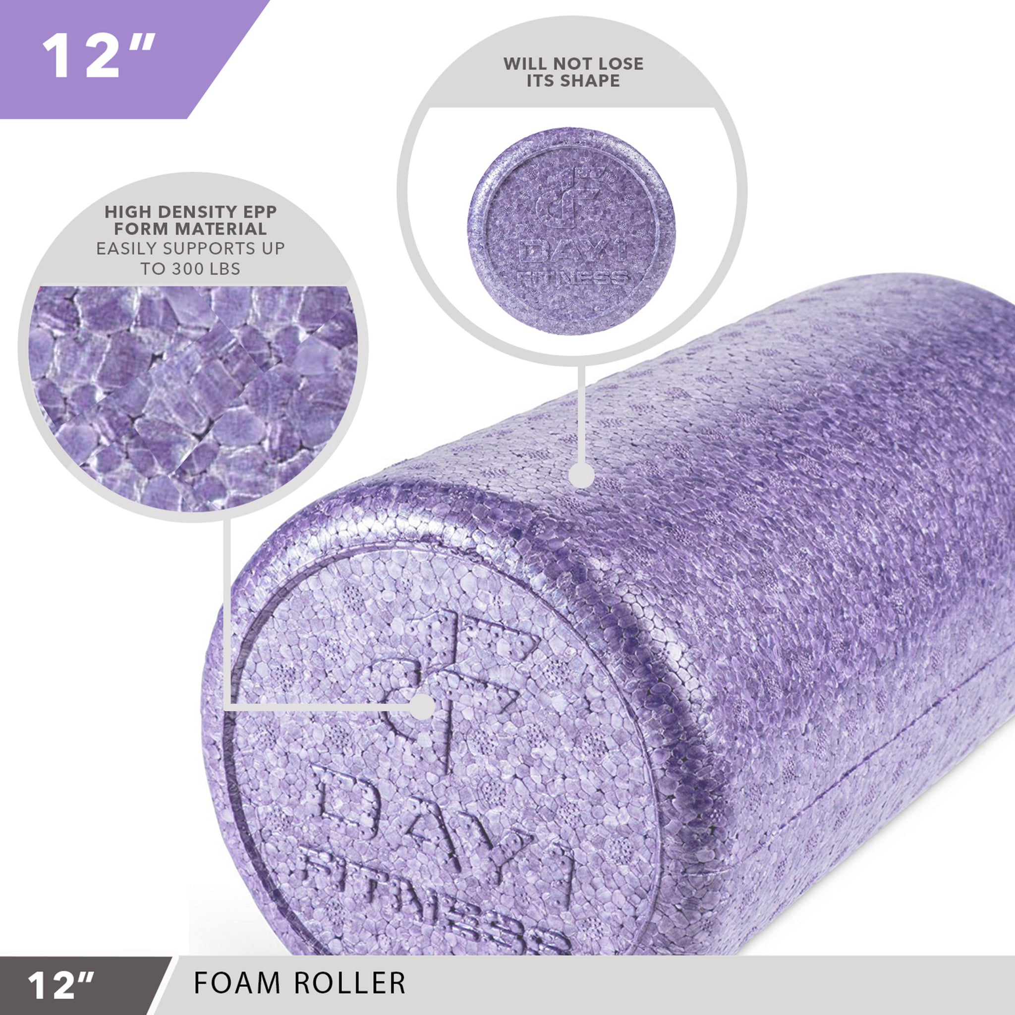High-Density Foam Roller 12" Solid Purple Day 1 Fitness