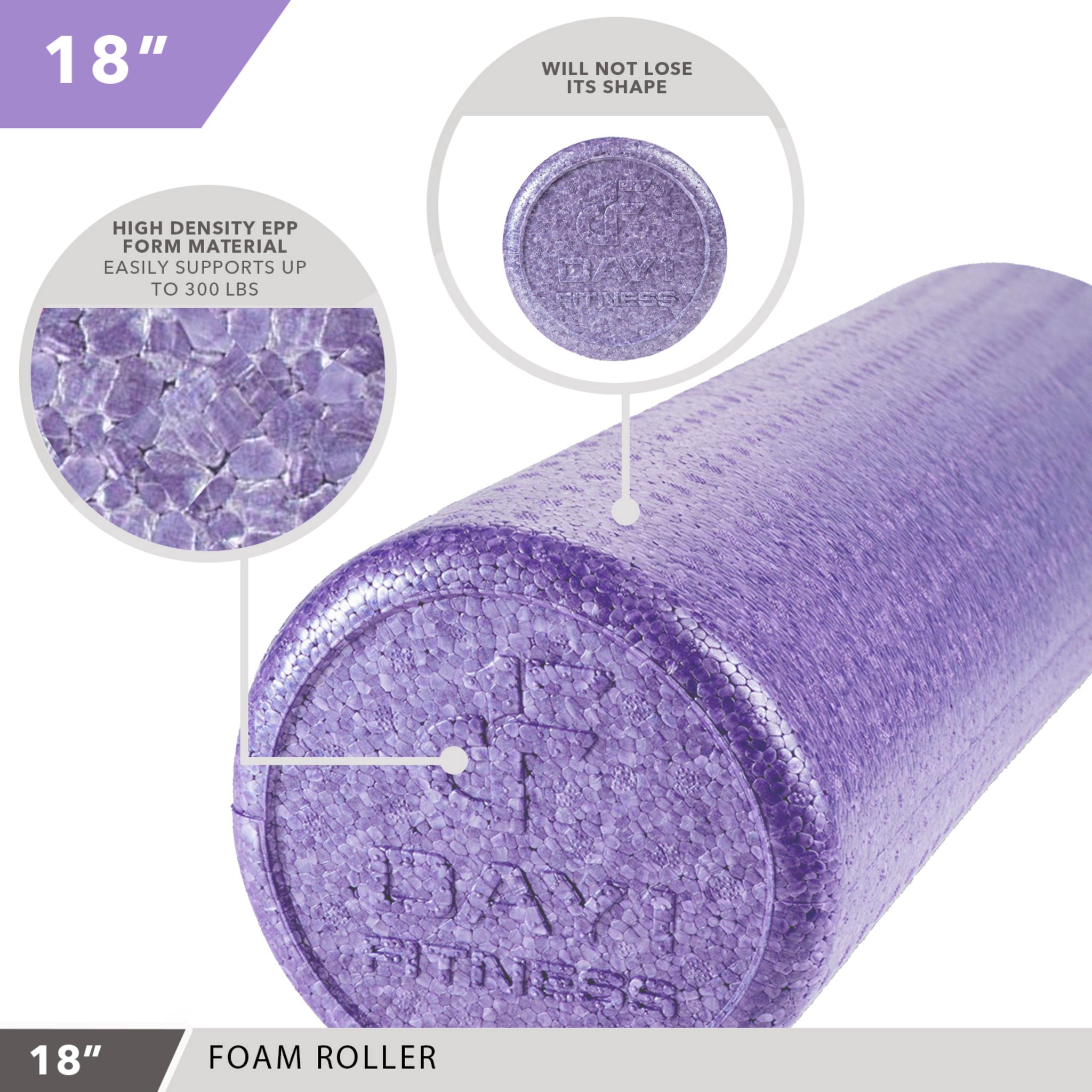 High-Density Foam Roller 18" Solid Purple Day 1 Fitness