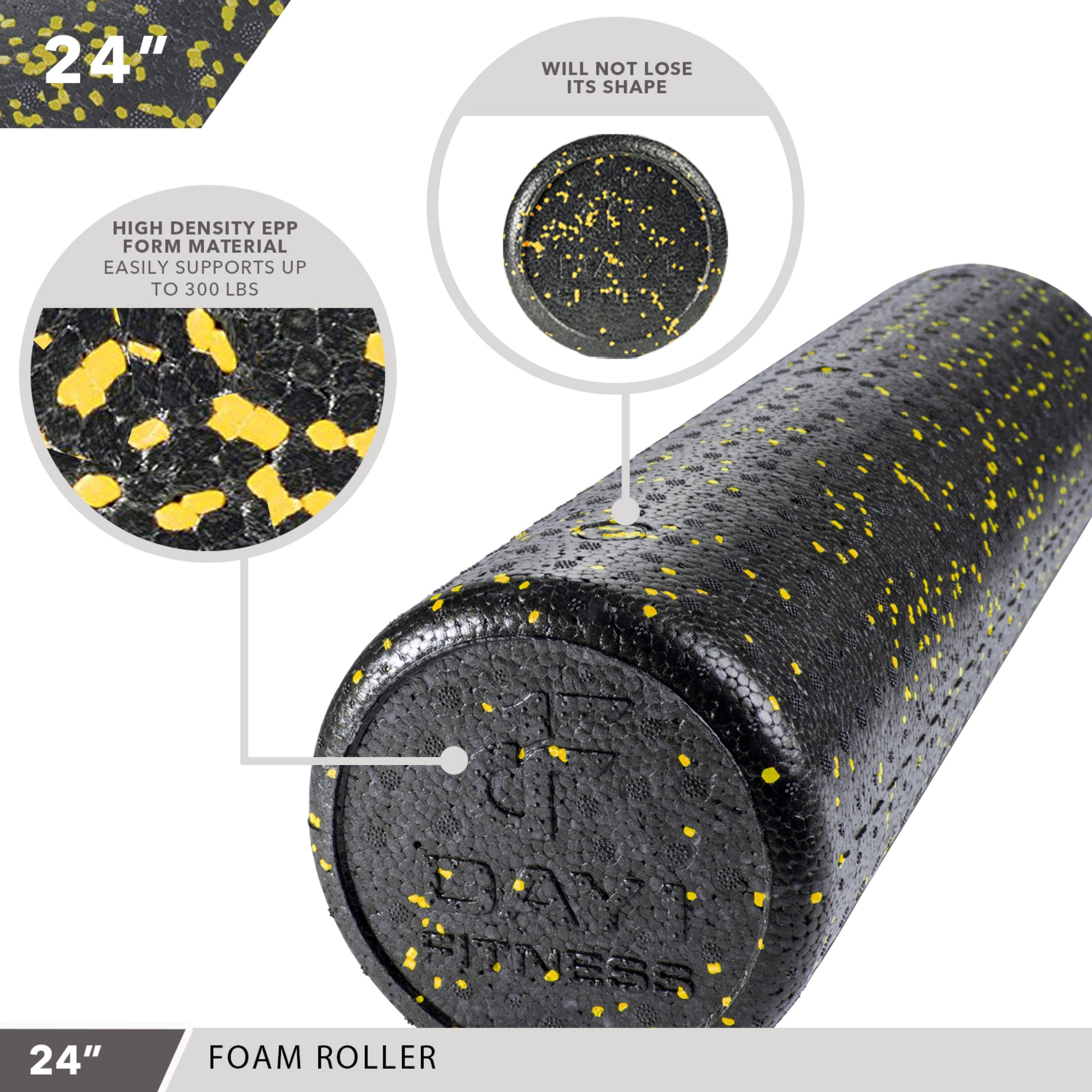 High-Density Foam Roller 24" Speckled Yellow Day 1 Fitness