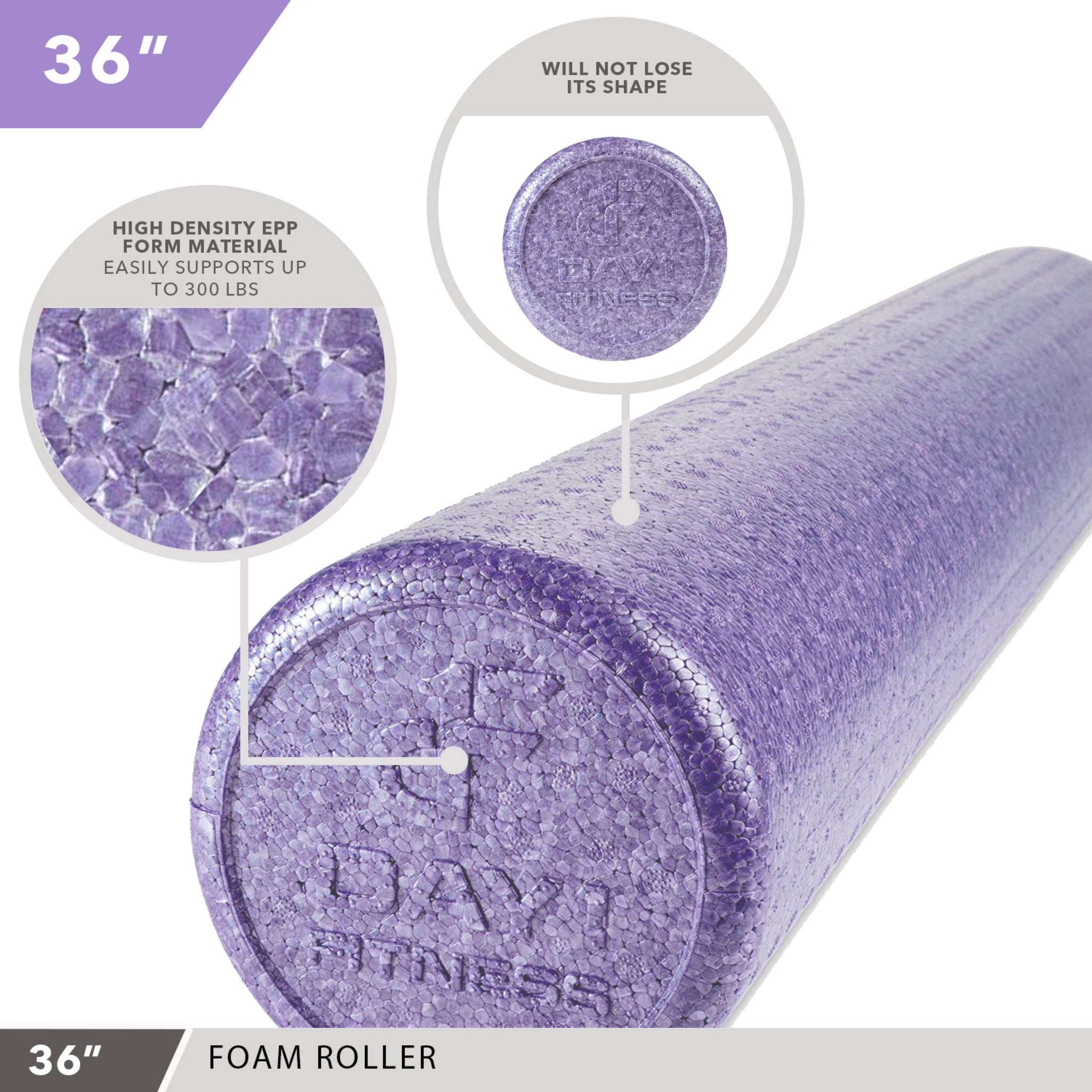High-Density Foam Roller 36" Solid Purple Day 1 Fitness