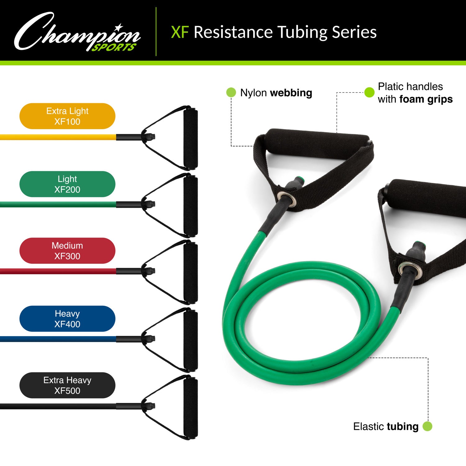 XF Resistance Tubing with Foam Handles Series RHINO Fitness __label:NEW! Fitness Physical Therapy Resistance Training Tubing