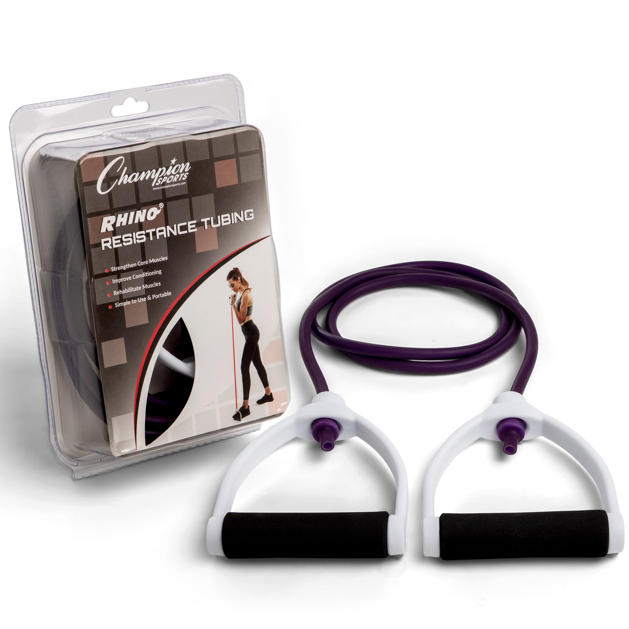 XT Resistance Tubing Series 20 lbs, Light, Purple RHINO Fitness Fitness Foam Physical Therapy Resistance Training Tubing