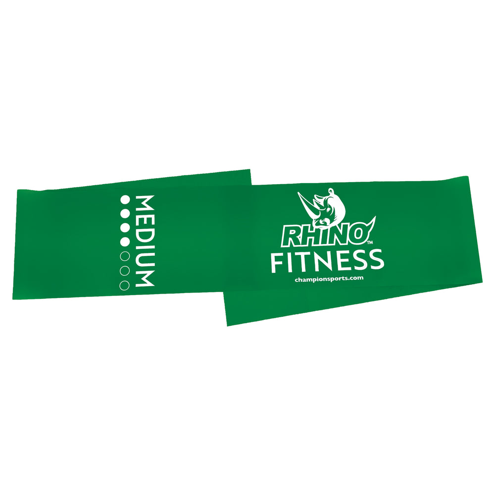 RHINO Fitness® Flat Exercise Band Series 8 lb, Medium, Green RHINO fitness indoor outdoor physical therapy