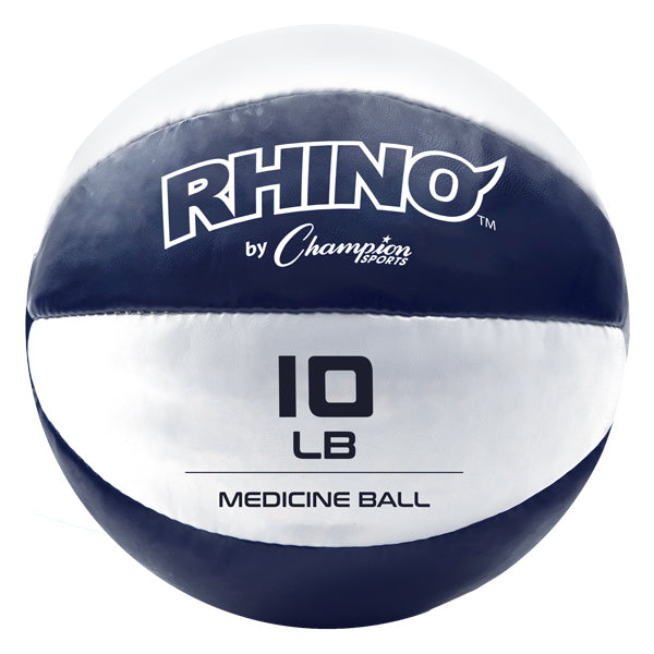 RHINO Fitness® Leather Medicine Ball Series 9-10 lb, 4 kg, 7.79"D, Navy RHINO Fitness __label:NEW! fitness indoor medicine ball physical therapy