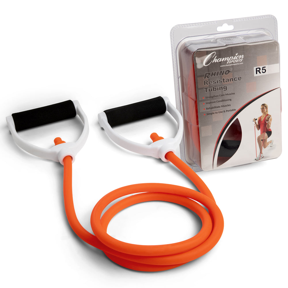 XT Resistance Tubing Series 50 lbs, Medium, Orange RHINO Fitness Foam Physical Therapy Resistance Tubing